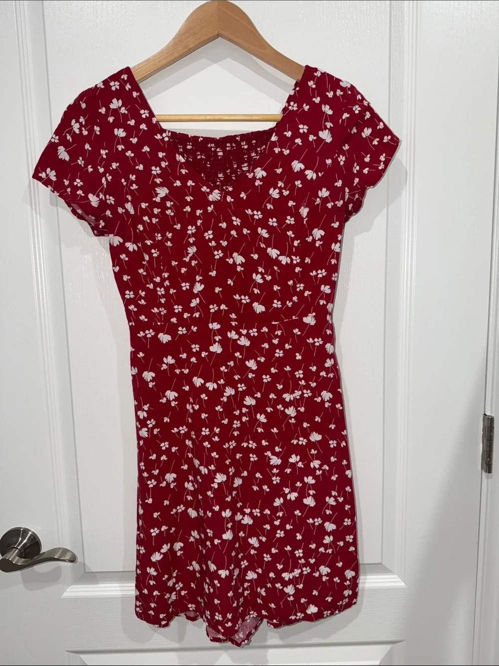 Old Navy Red Mini Dress with White Floral Print short sleeve size xsmall